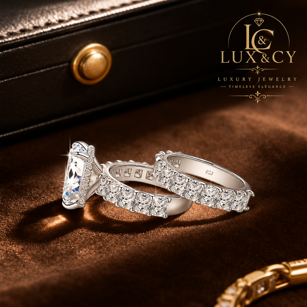 Ensemble Bagues de Fiançailles Moissanite 5CT Certifiées GRA, Argent Sterling 925, Couleur D VVS1, Set Mariage Femme 2 Pièces