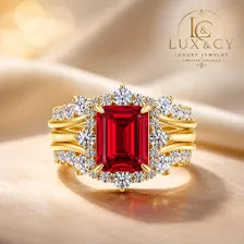 Ensemble Bagues Mariée Moissanite D VVS1, Coupe Émeraude Halo, Argent Sterling 925, Alliance Luxe 2 Pièces