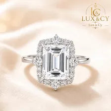 Ensemble Bagues Mariée Moissanite D VVS1, Coupe Émeraude Halo, Argent Sterling 925, Alliance Luxe 2 Pièces