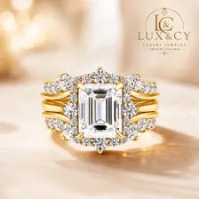 Ensemble Bagues Mariée Moissanite D VVS1, Coupe Émeraude Halo, Argent Sterling 925, Alliance Luxe 2 Pièces