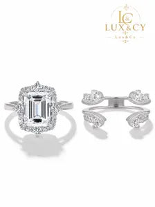Ensemble Bagues Mariée Moissanite D VVS1, Coupe Émeraude Halo, Argent Sterling 925, Alliance Luxe 2 Pièces