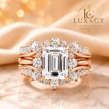 Ensemble Bagues Mariée Moissanite D VVS1, Coupe Émeraude Halo, Argent Sterling 925, Alliance Luxe 2 Pièces